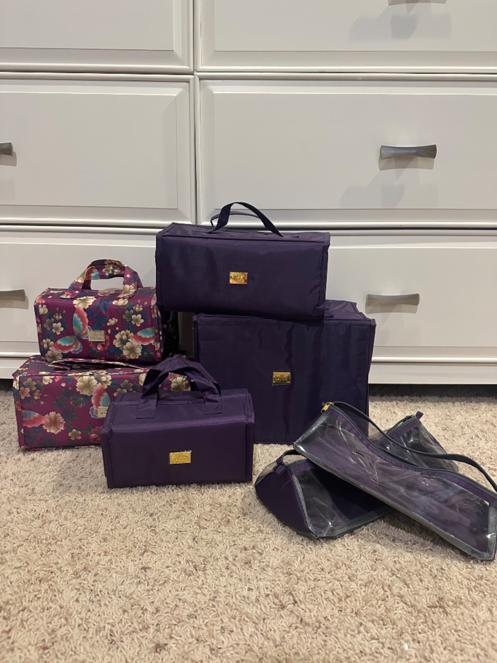 Joy Mangano Purple Travel Cosmetic Bags Set